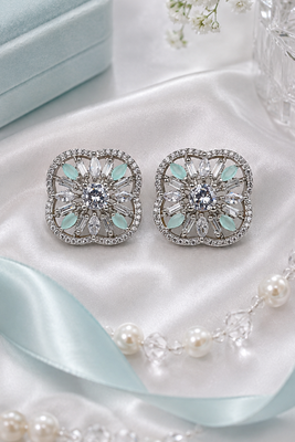 Rhodium Mint Floral Sparkle Earrings 1