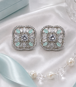 Rhodium Mint Floral Sparkle Earrings