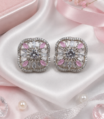 Rhodium pink floral sparkle earrings