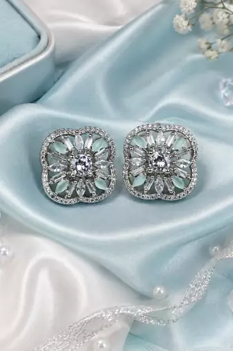 Rhodium Mint Floral Sparkle Earrings