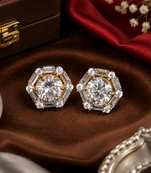 Gold Sparkle Halo CZ Stud Earrings
