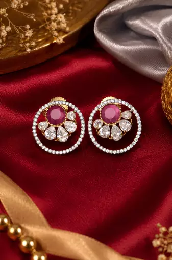 Gold Ruby Floral Sparkle Earrings