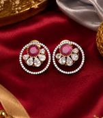 Gold Ruby Floral Sparkle Earrings