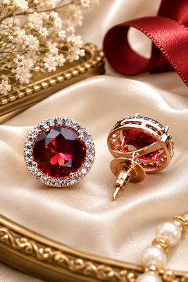 Rose Gold Ruby Crystal Stud Earrings 1