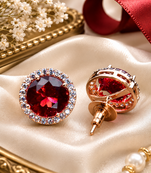 Rose Gold Ruby Crystal Stud Earrings