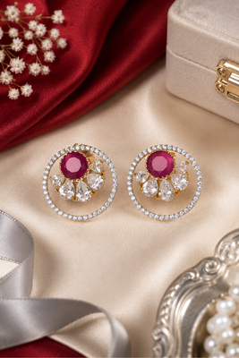 Gold Ruby Floral Sparkle Earrings 2