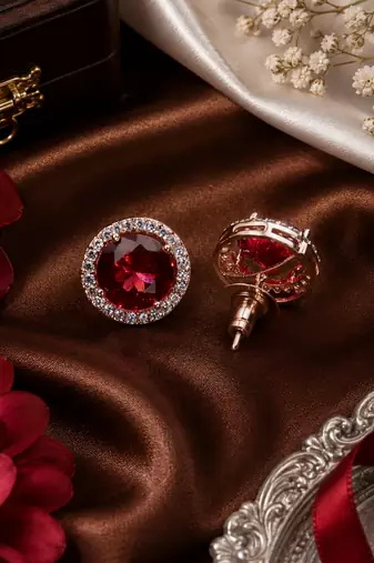 Rose Gold Ruby Crystal Stud Earrings