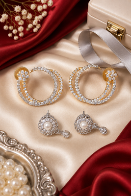 Gold and Rhodium Two Pairs Earring Set 1