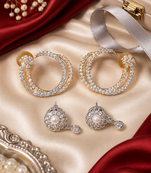 Gold and Rhodium Two Pairs Earring Set