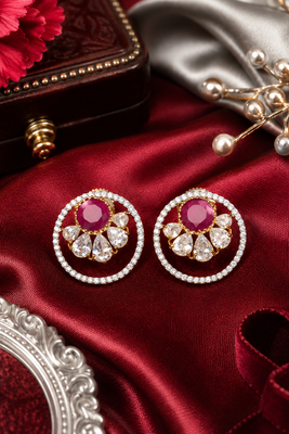 Gold Ruby Floral Sparkle Earrings 3