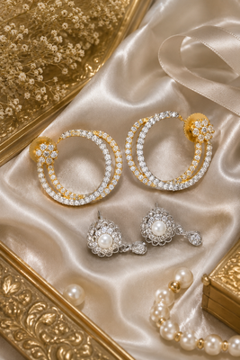 Gold and Rhodium Two Pairs Earring Set 3