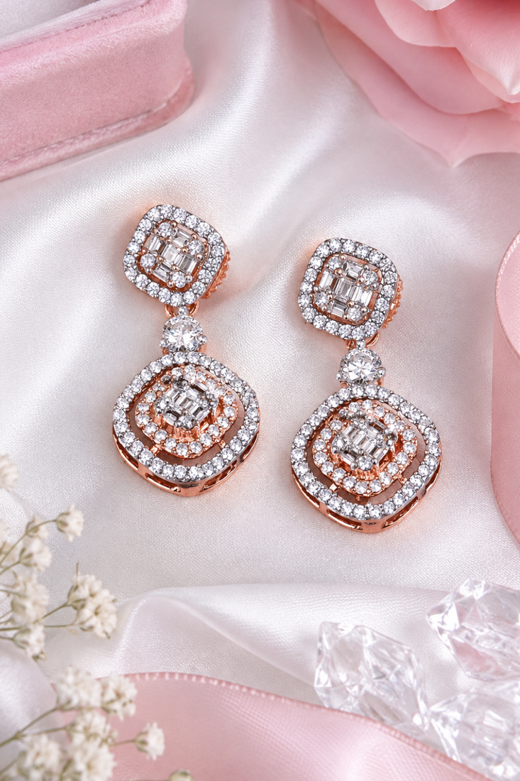 Rose gold glamour link drop earrings