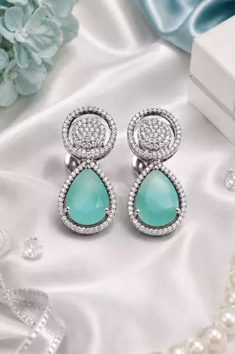Rhodium Mint Royale Teardrop Earrings