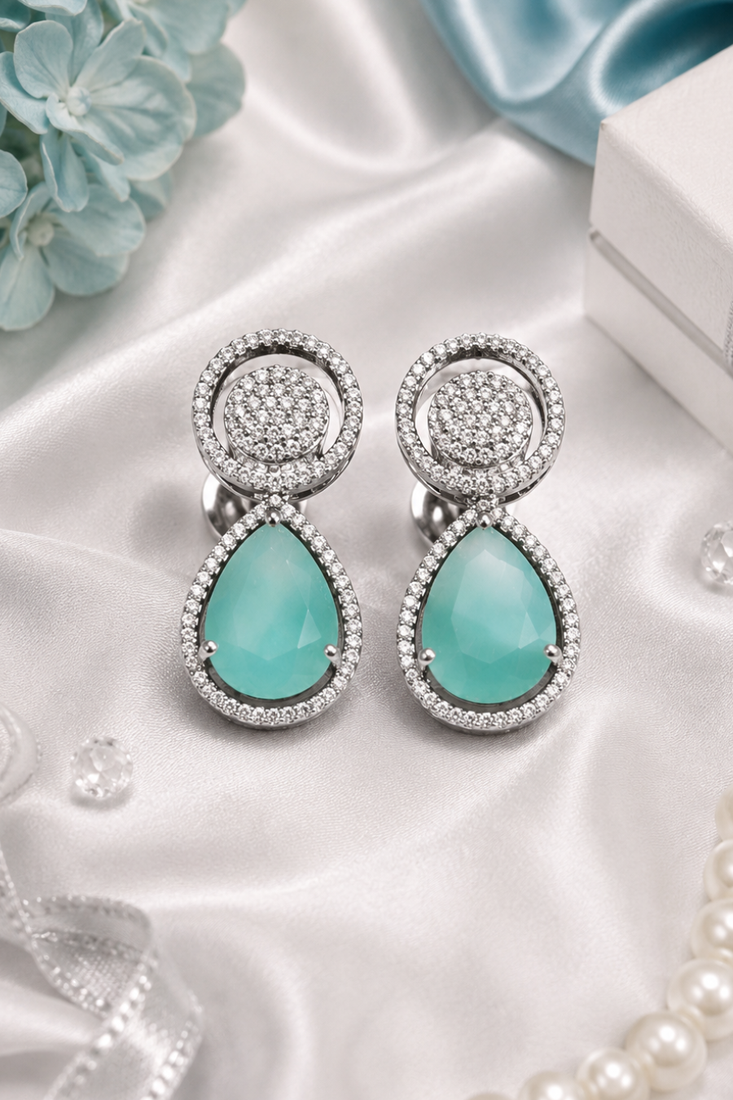Rhodium Mint Royale Teardrop Earrings