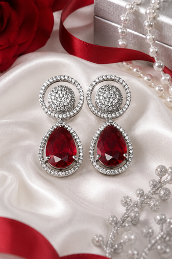 Rhodium ruby royale teardrop earrings