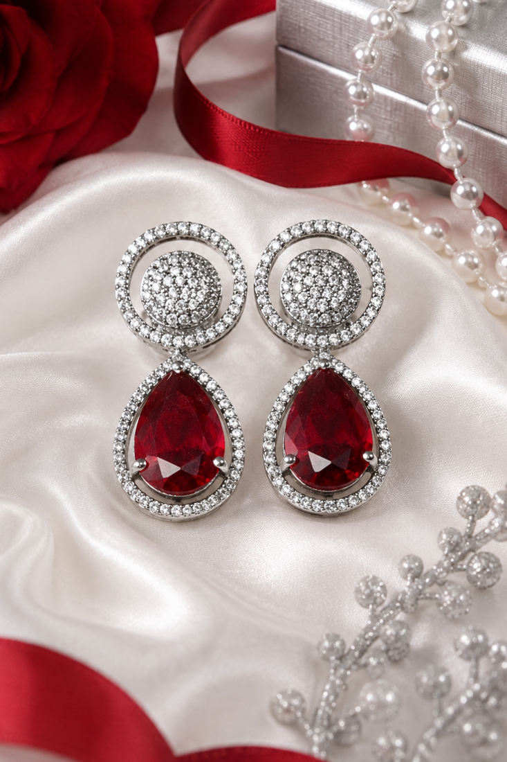 Rhodium ruby royale teardrop earrings