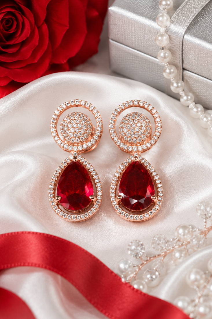 Rose ruby royale teardrop earrings