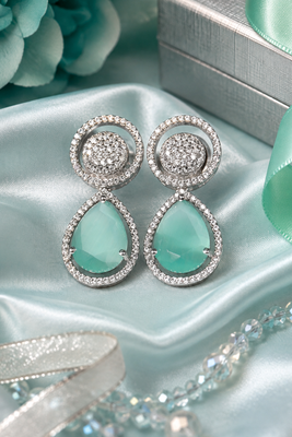 Rhodium Mint Royale Teardrop Earrings 2