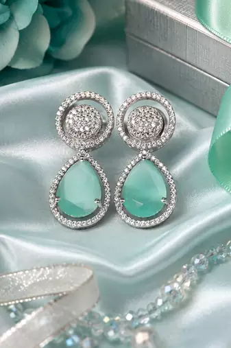 Rhodium Mint Royale Teardrop Earrings