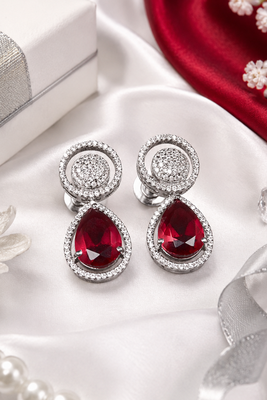 Rhodium ruby royale teardrop earrings 2
