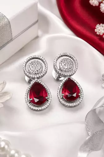 Rhodium ruby royale teardrop earrings