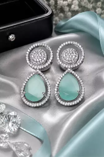 Rhodium Mint Royale Teardrop Earrings