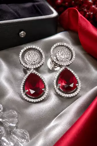 Rhodium ruby royale teardrop earrings