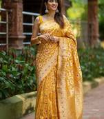 Yellow color art silk blend sarees with blouse