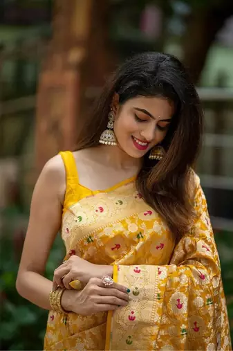 Yellow color art silk blend sarees with blouse