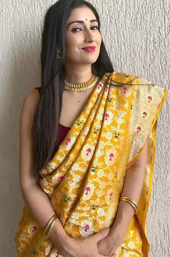 Yellow color art silk blend sarees with blouse