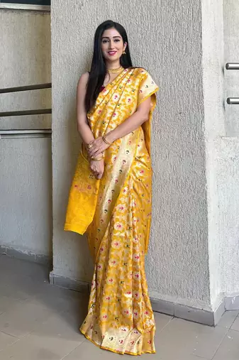 Yellow color art silk blend sarees with blouse