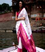 White Rani color silk blend sarees with blouse