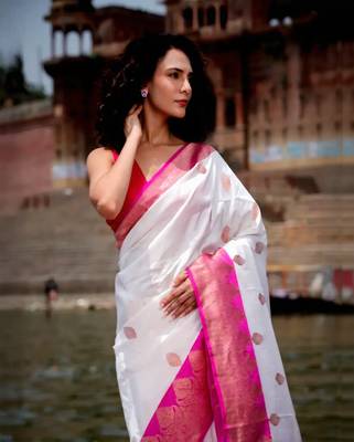 White Rani color silk blend sarees with blouse 3