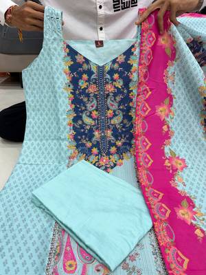 sky blue color digital print and hand embroidery silk blend salwar suit 3