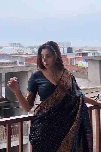 Black color art silk blend sarees with blouse