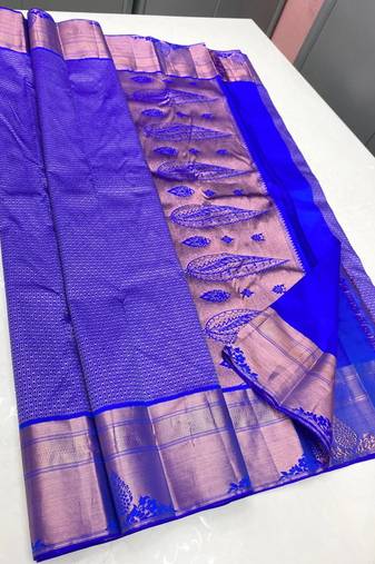 Royalblue color art silk blend sarees with blouse