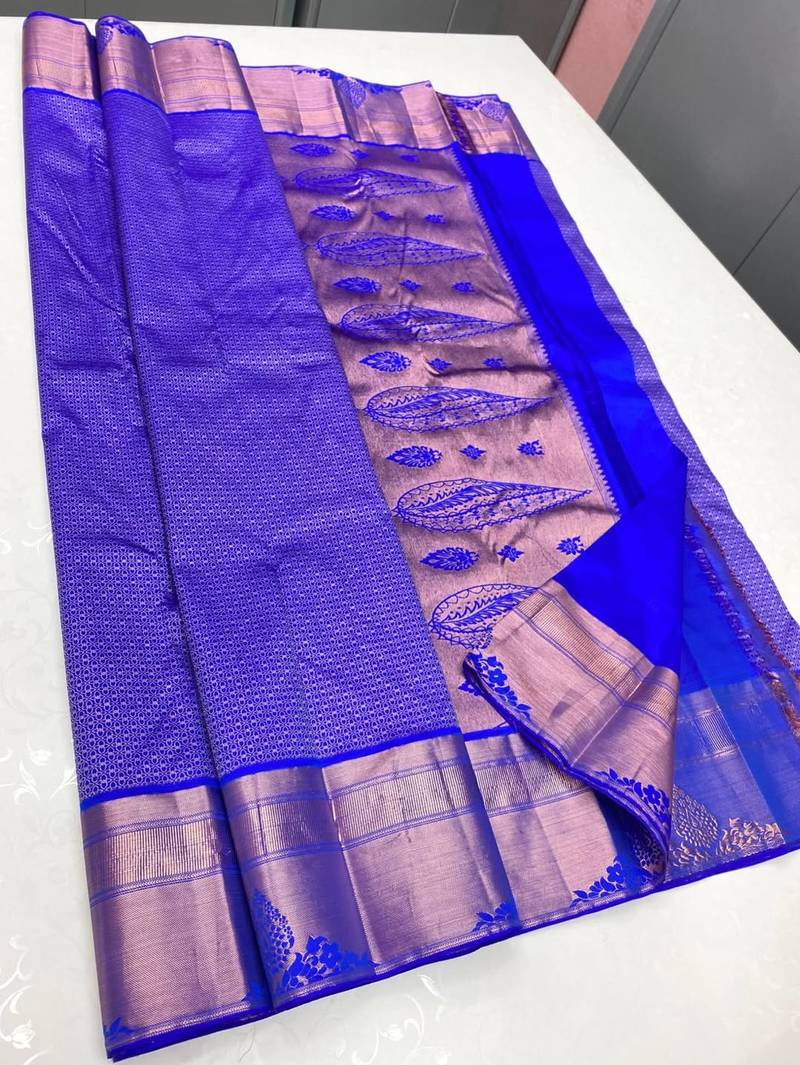 Royalblue color art silk blend sarees with blouse