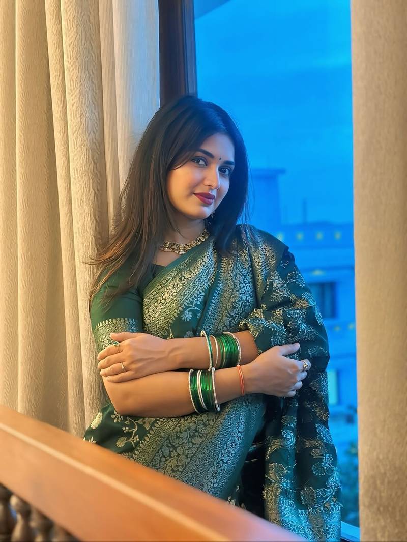 Green color art silk blend sarees with blouse