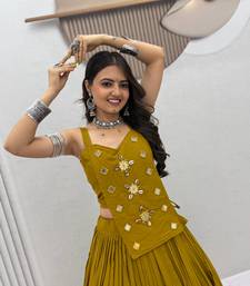 Olive Green Handwork codi & mirror work Cotton Navratri Lahenga Choli