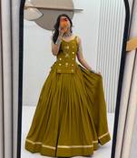 Olive Green Handwork codi & mirror work Cotton Navratri Lahenga Choli