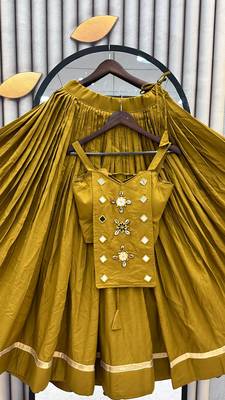 Olive Green Handwork codi & mirror work Cotton Navratri Lahenga Choli 4