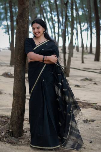 Black color Cotton silk sarees with blouse
