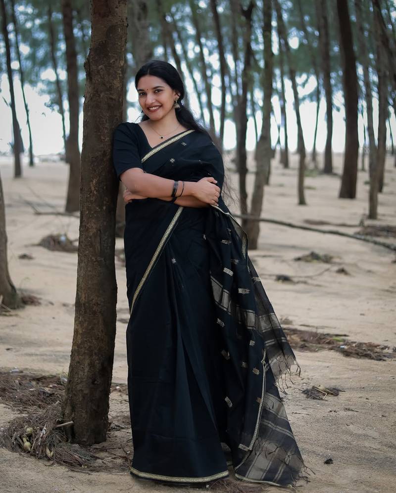 Black color Cotton silk sarees with blouse