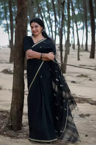 Black color Cotton silk sarees with blouse