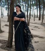 Black color Cotton silk sarees with blouse