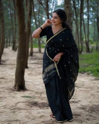 Black color Cotton silk sarees with blouse 2