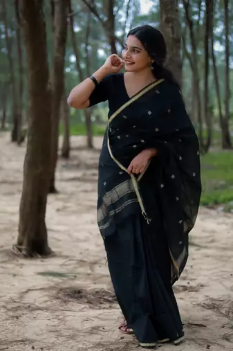 Black color Cotton silk sarees with blouse