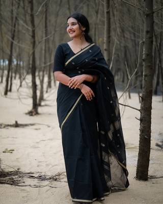 Black color Cotton silk sarees with blouse 4