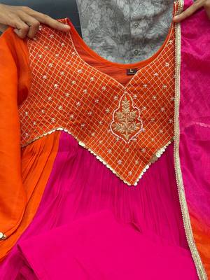 hot rani pink color handwork  mull chanderi kurti plazzo set 3