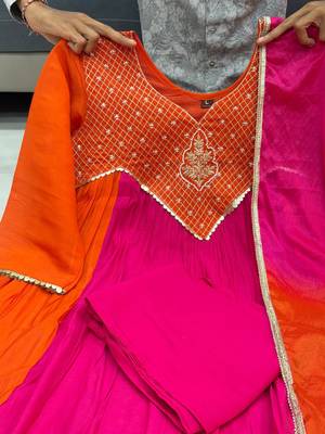 hot rani pink color handwork  mull chanderi kurti plazzo set 4